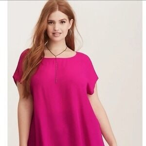 Torrid Plus 1 1X Top High Low Chiffon Short Cap Sleeve Femme Girly Feminine Pink